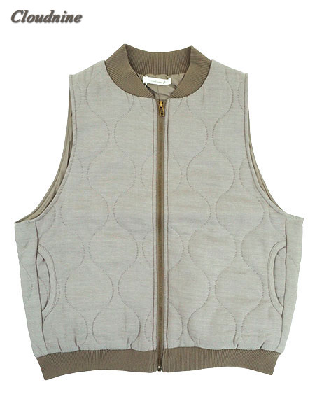 Cloudnine 婦人前開きリブ付きキルティングベスト
