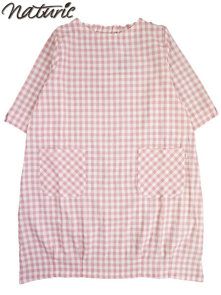 naturic 婦人ダブルガーゼワンピース cotton100% チェック柄