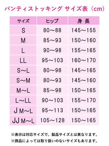 適応サイズ表を拡大表示