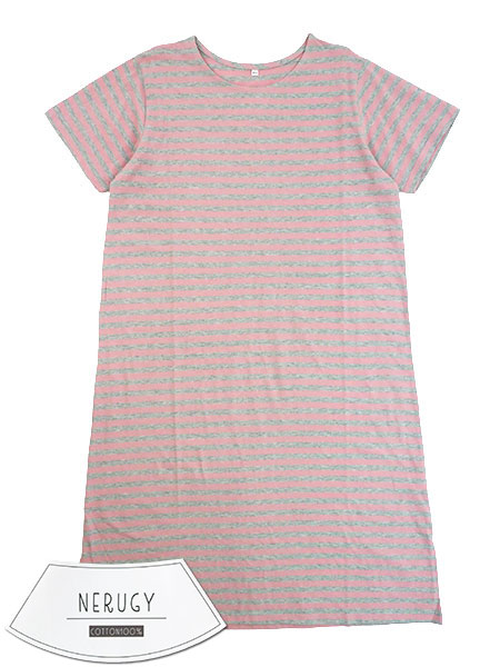 NERUGY 婦人綿100%天竺ニットワンピース 中ボーダー柄