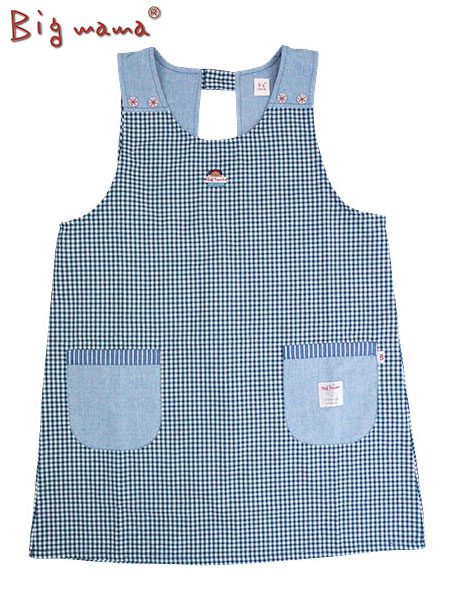 Big mama(ビッグママ) ラン型エプロン かぶりエプロン チェック柄 後ろゴム