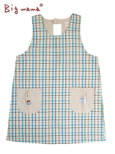 Big mama(ビッグママ) ラン型エプロン かぶりエプロン チェック柄 後ろゴム