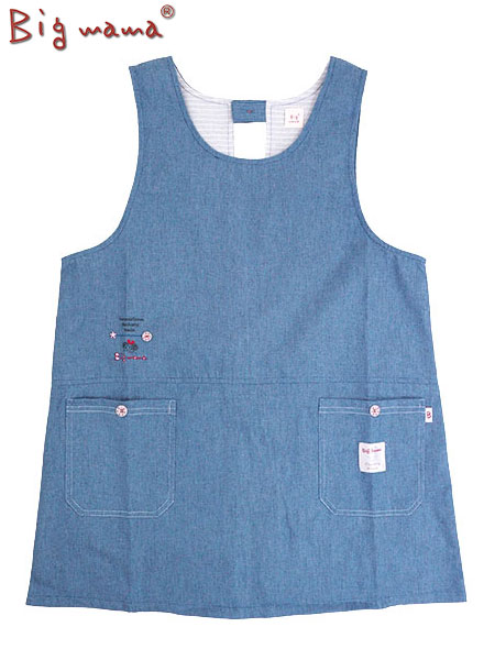 Big mama(ビッグママ) ラン型エプロン デニム ウエスト紐タイプ
