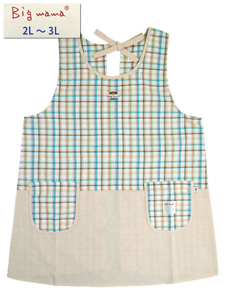 Big mama(ビッグママ) ラン型エプロン ゆったり2L～3Lサイズ 後ろひも調節タイプ