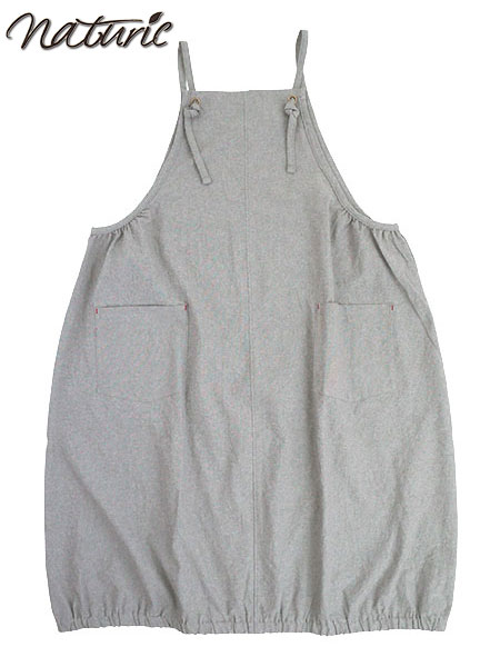naturic ワンピースエプロン バルーン型 cotton100% かぶりタイプ