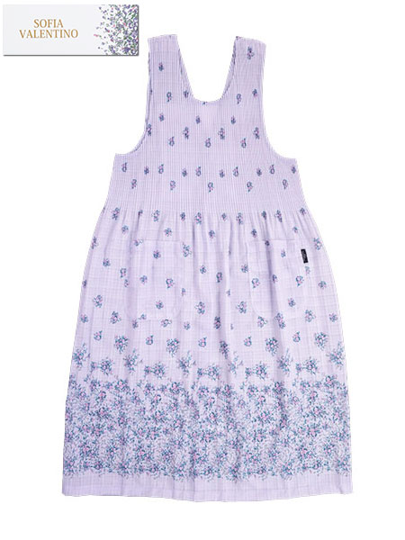 SOFIA VALENTINO エステル格子 ロング丈プリーツエプロン 花柄