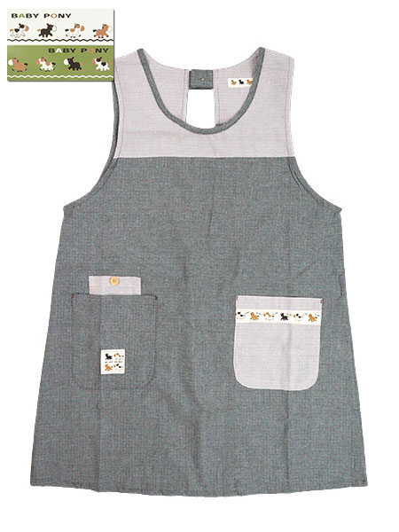BABY PONY 婦人ラン型エプロン かぶりタイプ 後ろゴム ドビーダンガリー 無地