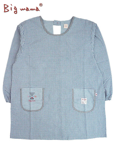 Big mama(ビッグママ) 割烹着 ゆったり2L～3Lサイズ ギンガムチェック柄 後ろ開き