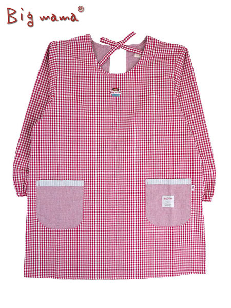 Big mama(ビッグママ) 割烹着 ギンガムチェック柄 後ろひも調節タイプ