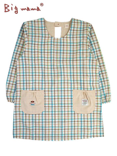 Big mama(ビッグママ) 割烹着 チェック柄 後ろ開き