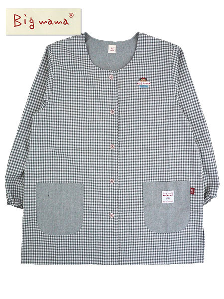 Big mama(ビッグママ）婦人前あきスモック ギンガムチェック柄
