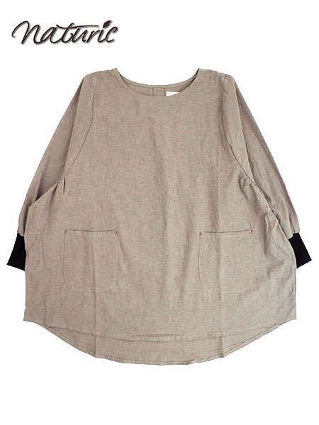naturic タブリエ割烹着 無地 cotton100% 袖口リブ かぶりタイプ 