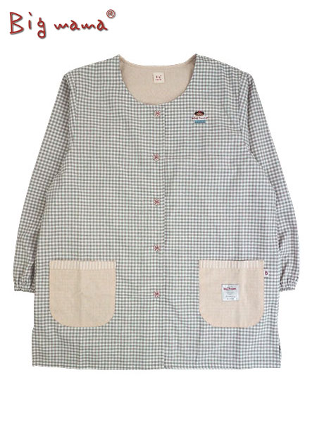 Big mama(ビッグママ）婦人前あきスモック ギンガムチェック柄