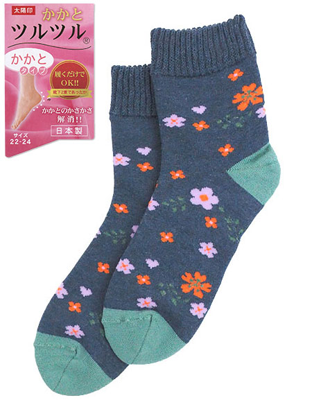カカトツルツルあったか～い 婦人ソックス 日本製 花柄