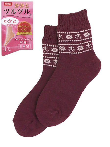 かかとツルツル 婦人ソックス かかとタイプ 靴下2重であったか 日本製 ノルディック柄