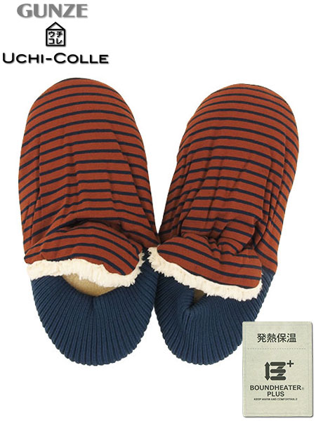 GUNZE(グンゼ)UCHI-COLLE ルームシューズ ボーダー柄 バブーシュタイプ ネットでインナー