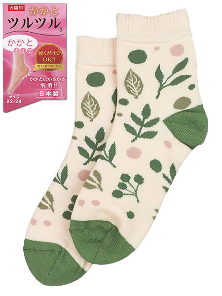 かかとツルツル 婦人ソックス かかとタイプ 靴下2重であったか 日本製 リーフ柄