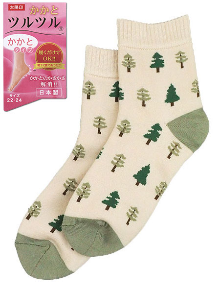 かかとツルツル 婦人ソックス かかとタイプ 靴下2重であったか 日本製 ツリー柄