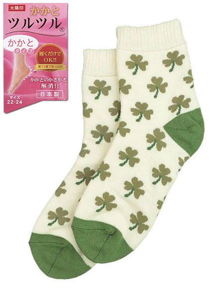 かかとツルツル 婦人ソックス かかとタイプ 靴下2重であったか 日本製 クローバー柄