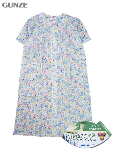 GUNZE(グンゼ)婦人半袖ネグリジェ さわやか涼感 花柄 綿100%