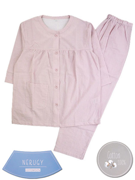 NERUGY 婦人7分袖・長パンツパジャマ 無地 綿100%サッカー