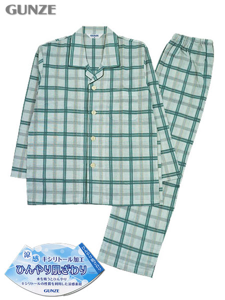 GUNZE(グンゼ)紳士長袖・長パンツパジャマ キシリトール加工 チェック柄 綿100%
