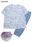 グンゼ 婦人半袖・7分丈パンツパジャマ 寝るテコ 綿100% 花柄の詳細画面へ